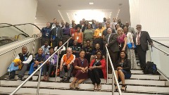 Thompson with members of the Black College Sports Information Directors of America (BCSIDA) at a past CoSIDA Convention.